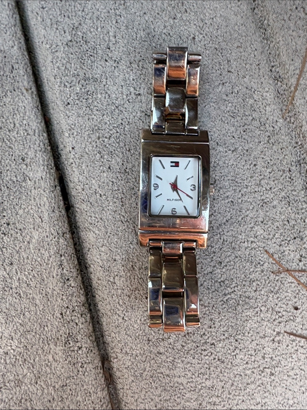 Tommy Hilfiger Silver and White Rectangular Link Watch